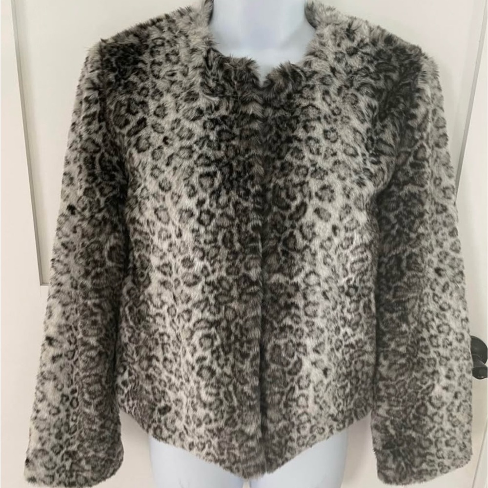 Express Gray Leopard Faux Fur Coat